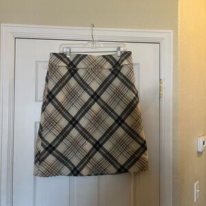 LOFT Checkered A-Line Skirt - Beige and Black